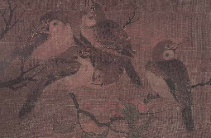 月下五雀图高清下载_北宋戴琓绢本设色超高清图