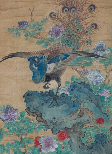 富贵双全图高清下载_清代陈星花鸟孔雀图超高清图
