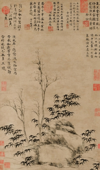 元 倪瓒 古木竹石图轴 纸本64.3x37.3