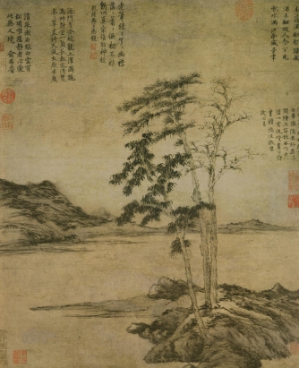 倪瓒疏林图轴高清下载_元代文人山水超高清无水印大图
